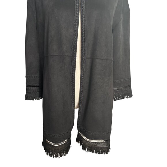 ZARA XS Faux Suede Fringed Trim Boho Jacket in Black Women’s Festival - Picture 4 of 16